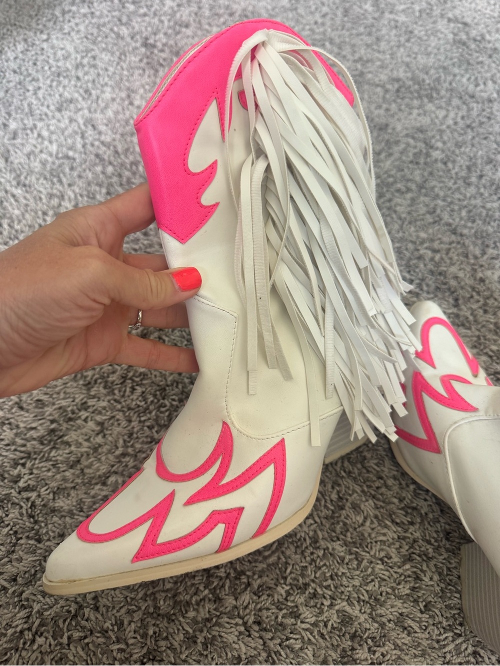 Cape Robbin White & Hot Pink Fringe Western Ankle Boots - Women